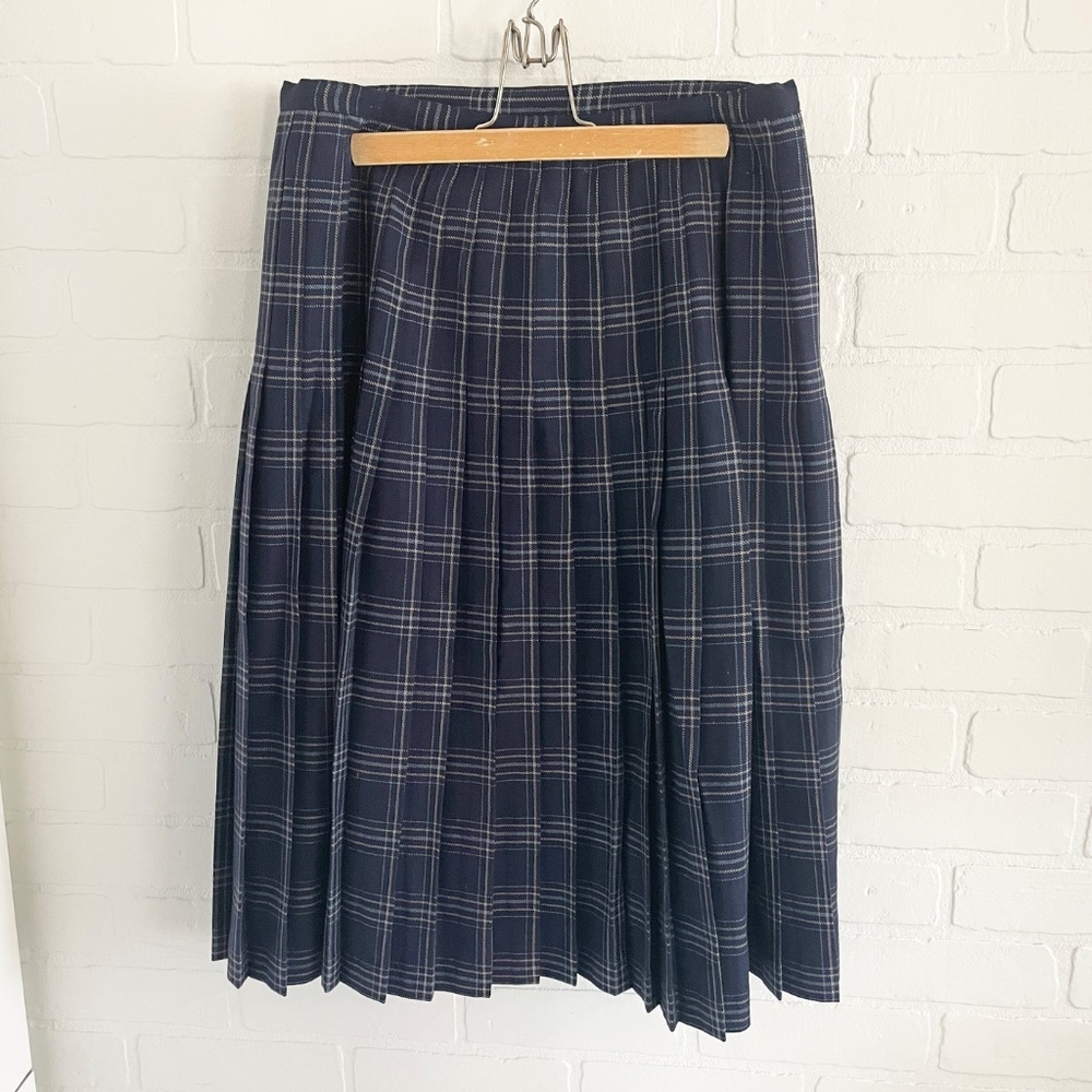 Vintage Wool Navy Plaid Midi Skirt - Picture 8 of 12